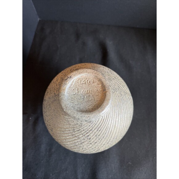 Vintage Shawnee Pottery Round 6" Vase Cream Gold Swirl Speckle Ruffle MCM 1409 - Picture 7 of 10